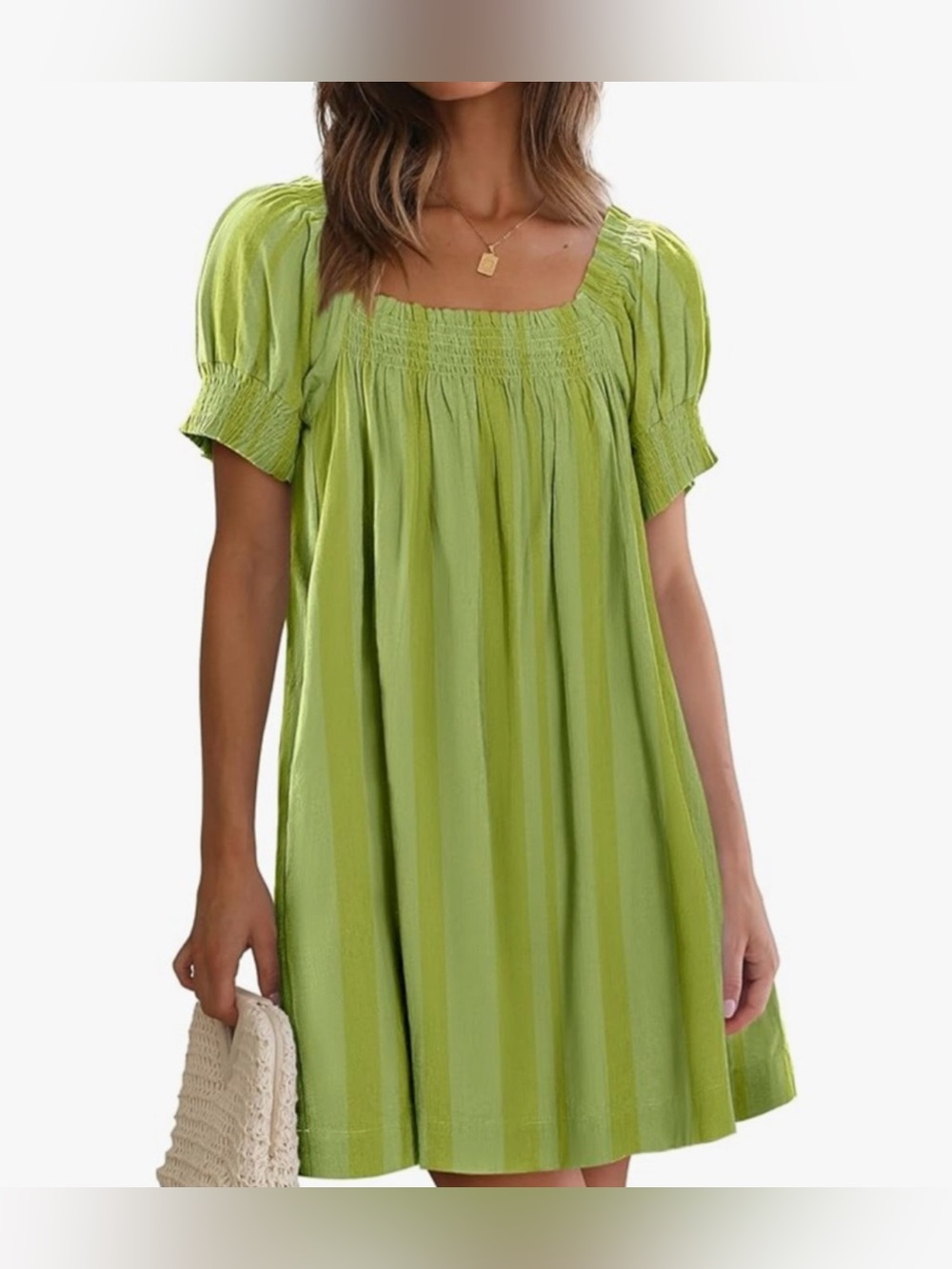 Bright Lime Green Smocked Square Neck Mini Dress SIZE SMALL WORE ONCE